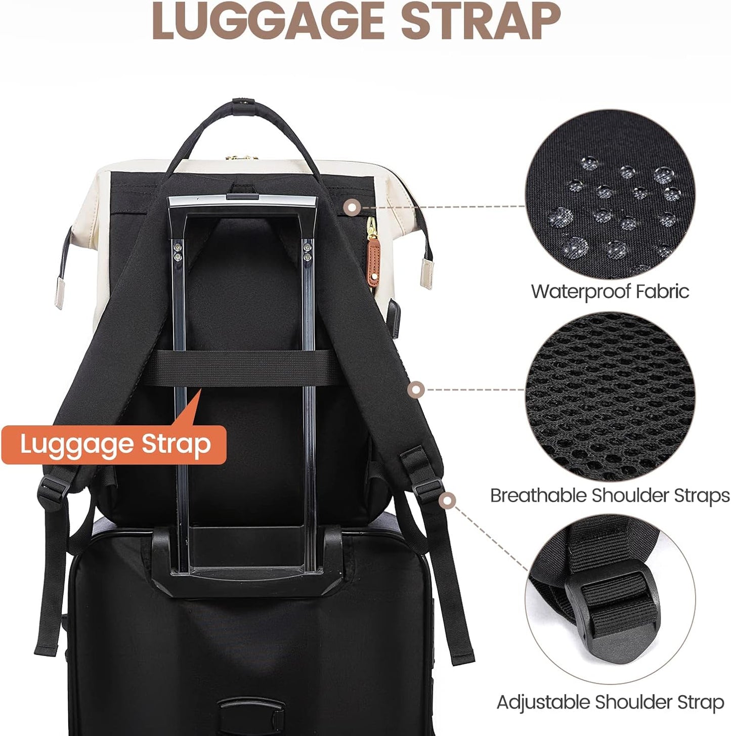 Beige-wine Red USB Laptop Backpack – 15.6 Inch Casual Daypack for Women Nurses or Students
