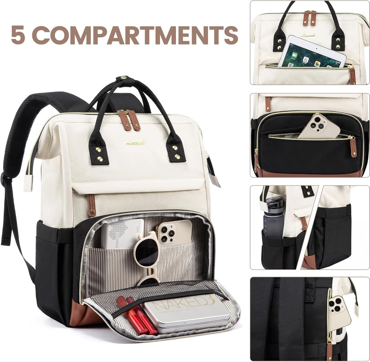 Dark Gray-light Gray Bookbag for Women – 15.6'' Waterproof Laptop Backpack with Charging Port