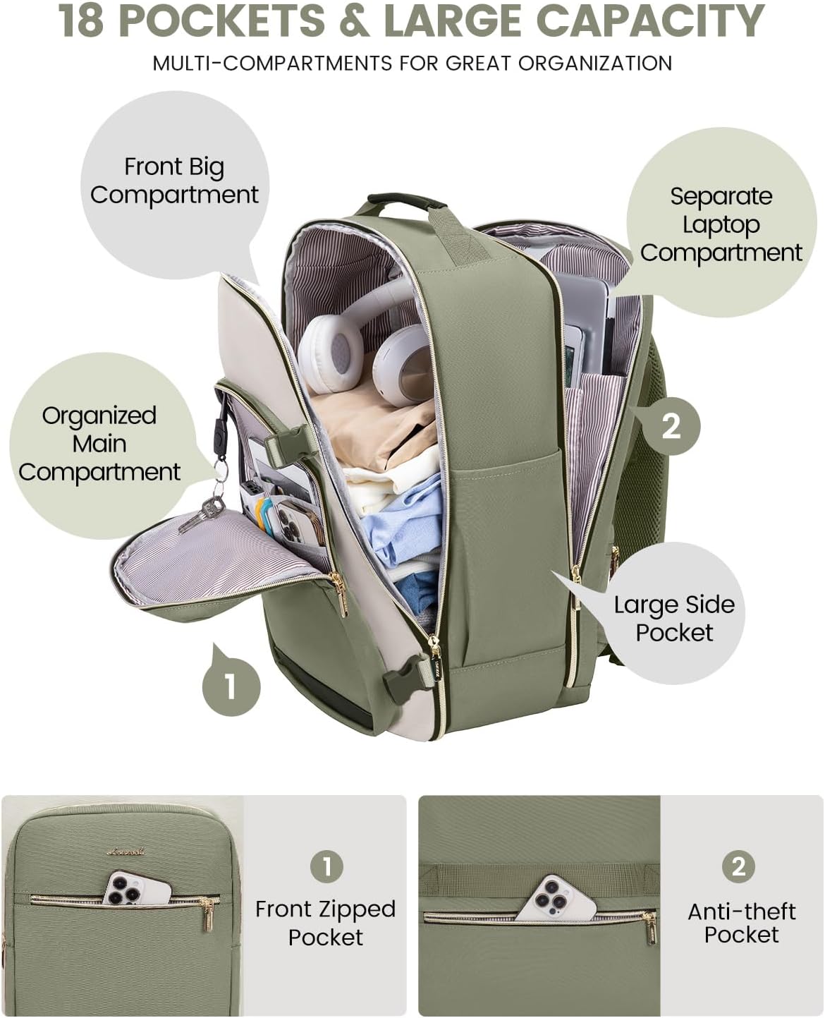 Versatile 40L Travel Backpack – Brown-beige-black Edition with 3 Packing Cubes & Laptop Space