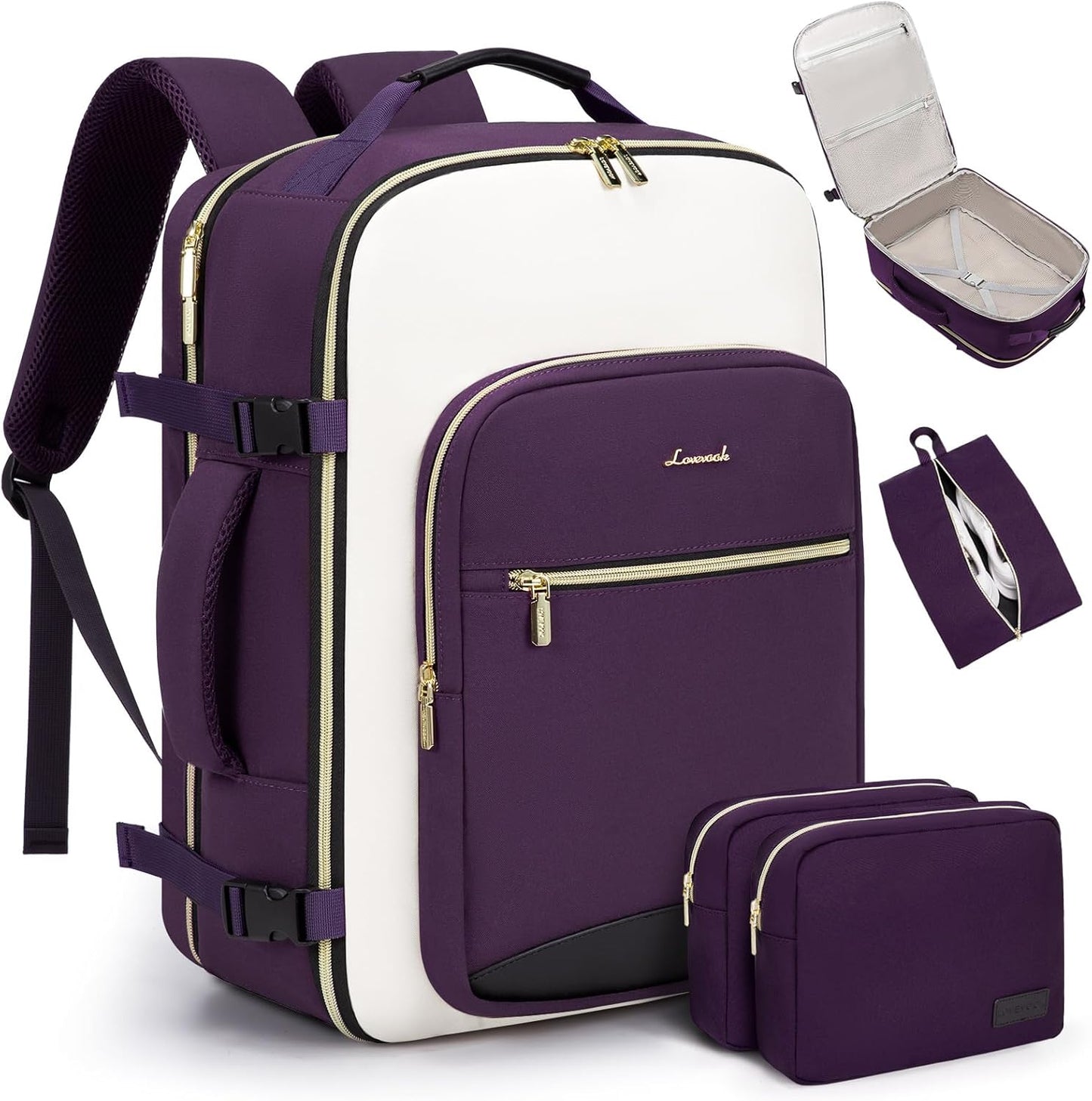 Versatile 40L Travel Backpack – Purple-beige-black Edition with 3 Packing Cubes & Laptop Space