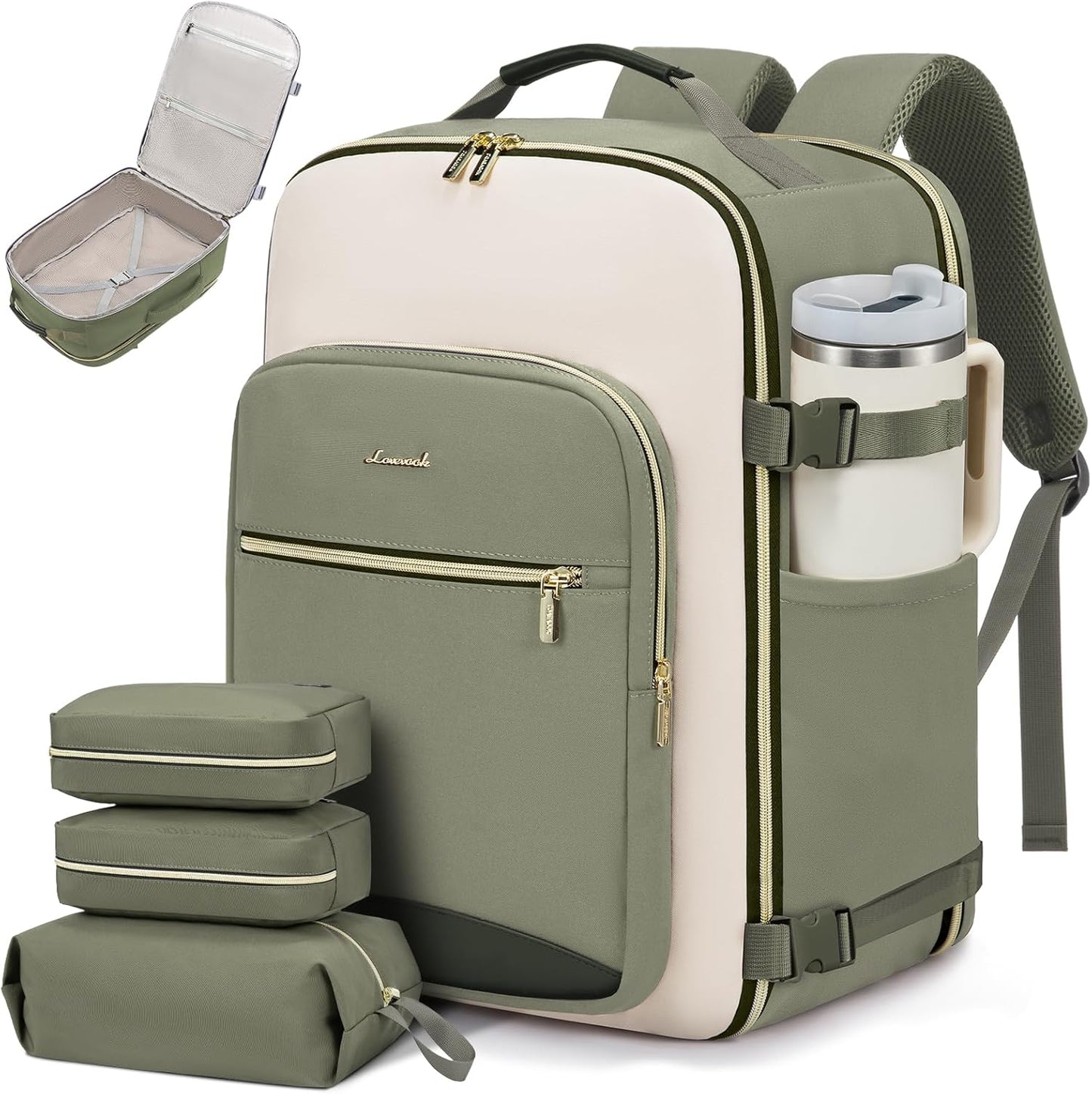 Light Green-beige-olive Green Unisex Travel Bag – 40L Airline-Approved Backpack with Cubes for Smart Packing
