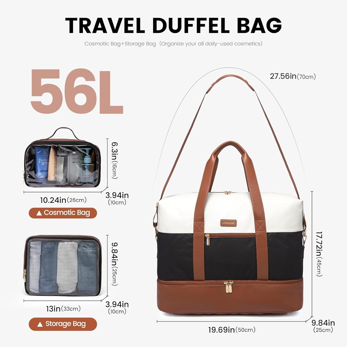 Beige-Green-Green Functional Travel Bag – Shoe Storage, Packing Cubes & Carry Handle Included