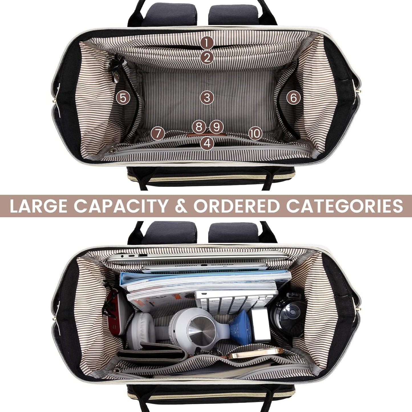 White-khaki Multi-Pocket Work Backpack – Women's 15.6'' Laptop Daypack for Travel or Office