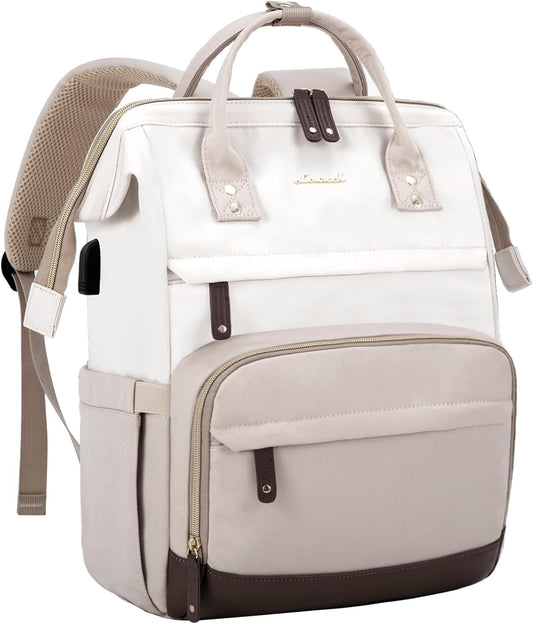 Beige-nude Bookbag for Women – 15.6'' Waterproof Laptop Backpack with Charging Port