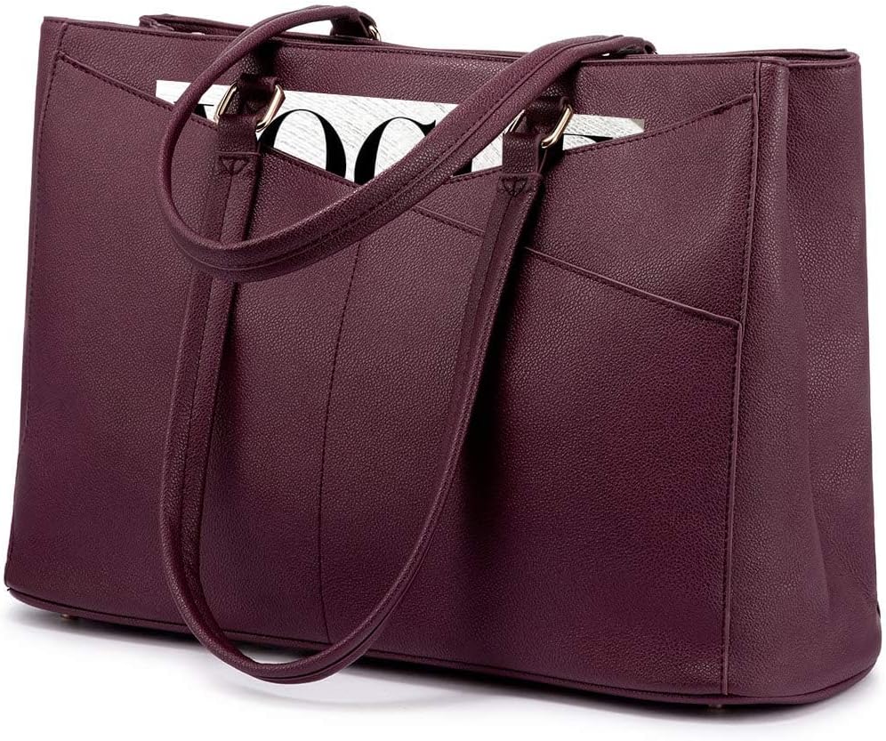 Chic Purple Laptop Tote – 15.6'' Waterproof Leather Bag for Work & Travel