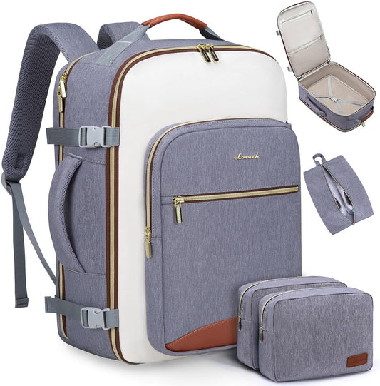 Weekend-Ready Backpack – Grey-beige-brown Waterproof 40L Bag with Packing Cubes & Laptop Sleeve