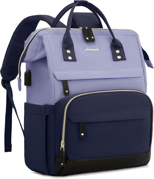 Grey Blue Multi-Pocket Work Backpack – Women's 15.6'' Laptop Daypack for Travel or Office