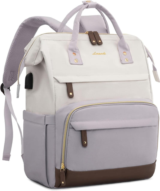 White-light Gray College Laptop Backpack for Women – Casual Travel Daypack with USB Port