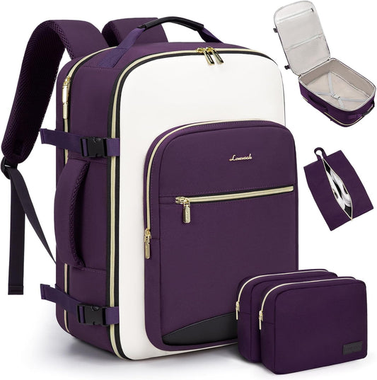Versatile 40L Travel Backpack – Purple-beige-black Edition with 3 Packing Cubes & Laptop Space