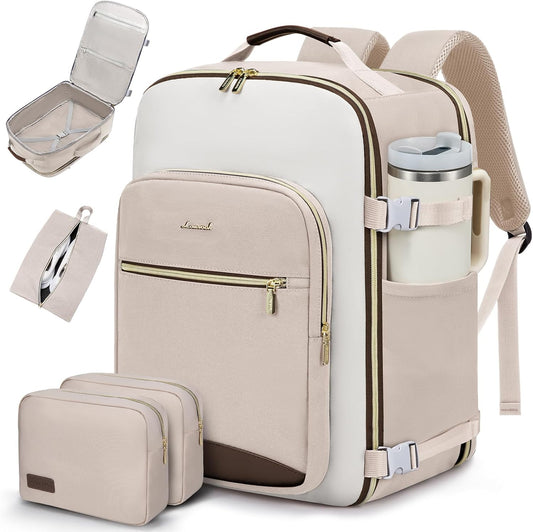 Versatile 40L Travel Backpack – Light Khaki-beige-coffee Edition with 3 Packing Cubes & Laptop Space