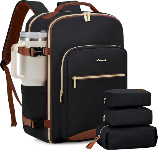 Black-brown Carry-On Backpack for Travel – 40L Water-Resistant Bag Fits 17'' Laptop + Cubes