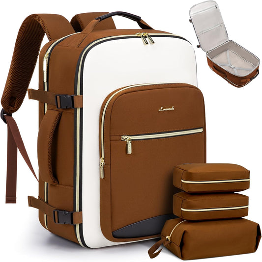 Versatile 40L Travel Backpack – Brown-beige-black Edition with 3 Packing Cubes & Laptop Space