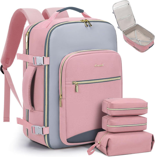 Pink-light Grey-grey Unisex Travel Bag – 40L Airline-Approved Backpack with Cubes for Smart Packing