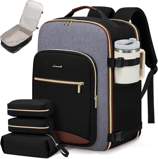 Airline-Ready Black-grey-brown Backpack – 40L Waterproof Carry-On for Men and Women with 3 Cubes