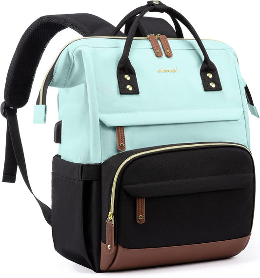 Stylish Mint Green-black Nurse Work Bag – Large Capacity 15.6 Inch Laptop Backpack for School