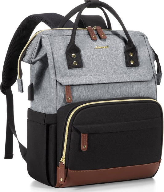 Black-grey-brown Travel-Friendly Laptop Backpack – Work Purse for Women with USB Charger